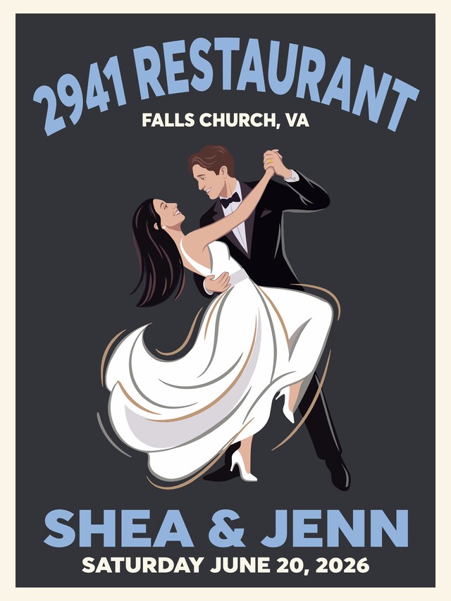 Custom illustrated wedding welcome poster inspired by the reception venue